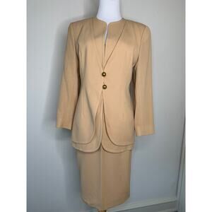 Vintage Camel Power Suit Sz 4 Skirt Suit Retro Office Siren